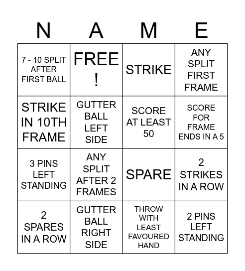 BINGO BOWLING ! Bingo Card