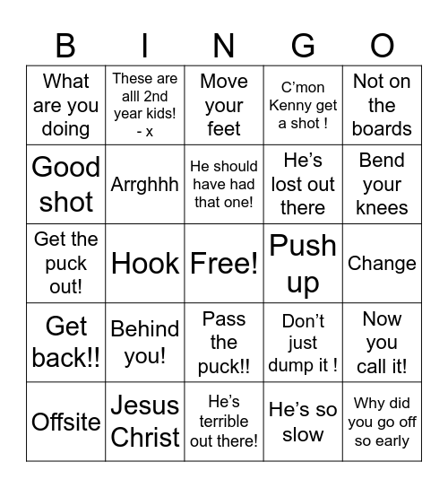 Dad’s hockey Bingo Card