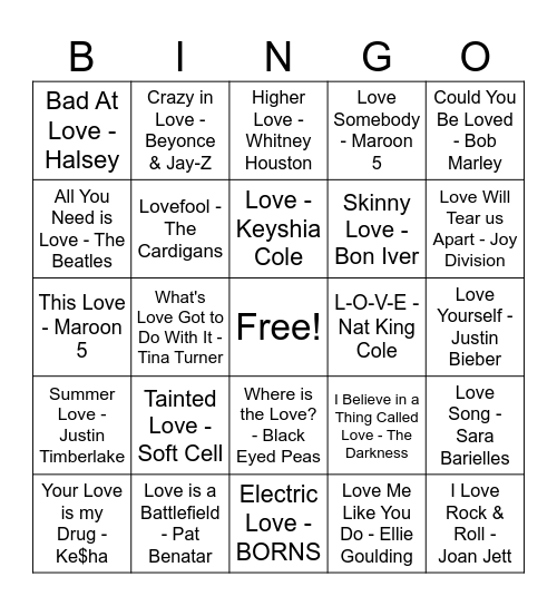 Valentine's Bingo Card
