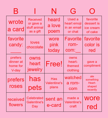 Valentine's Day Bingo Card