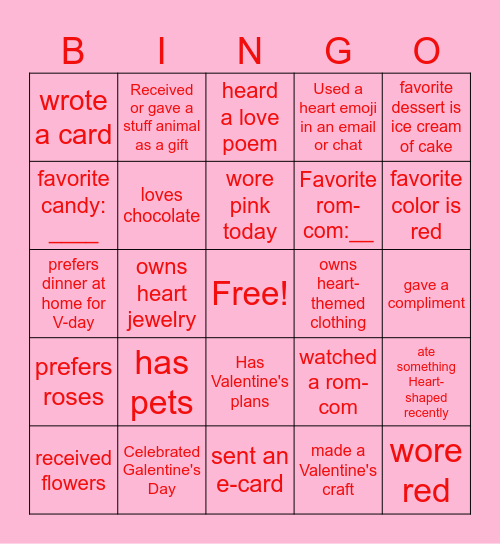 Valentine's Day Bingo Card