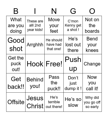 Dad’s Hockey Bingo Card