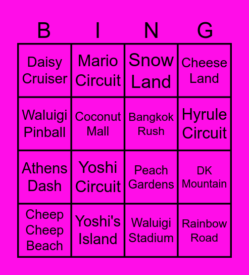 Mario kart Bingo Card