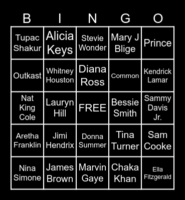 Black History- Musical Artists Bingo Card