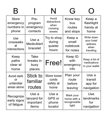 Safety Bingo Card