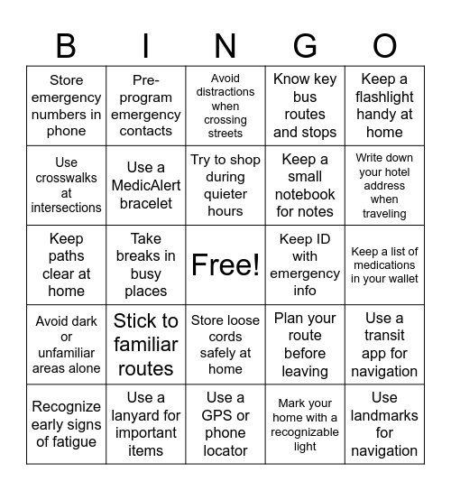 Safety Bingo Card
