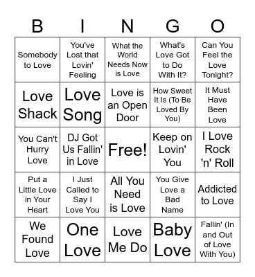 LOVE SONGS! Bingo Card