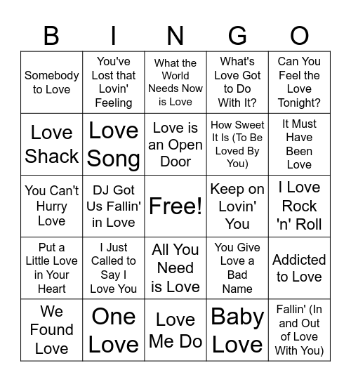 LOVE SONGS! Bingo Card