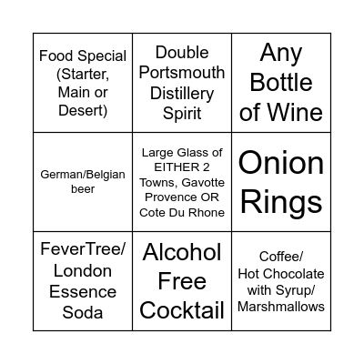 Bar Bingo Card