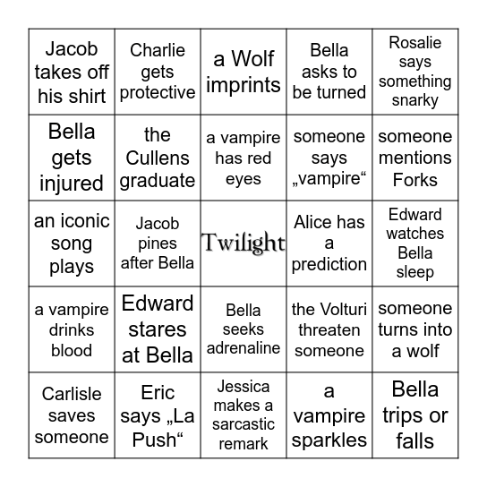 Twilight Bingo Card