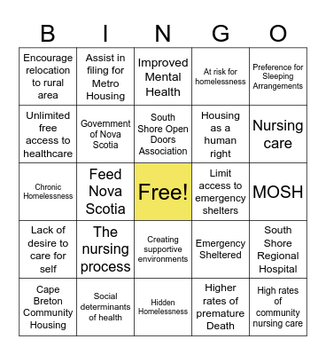 Bingo Trivia - Service Learning Homelessness Bingo Card