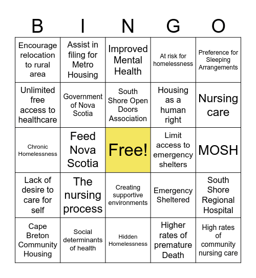 Bingo Trivia - Service Learning Homelessness Bingo Card