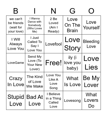 songs with love in the title Bingo Card