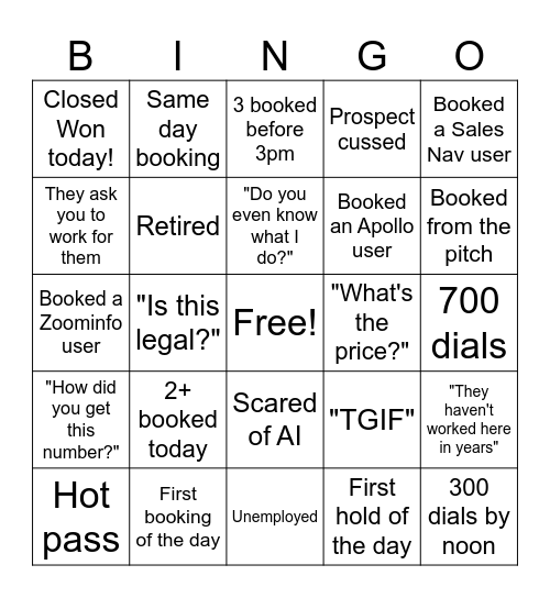 TRAINING!!! Bingo Card