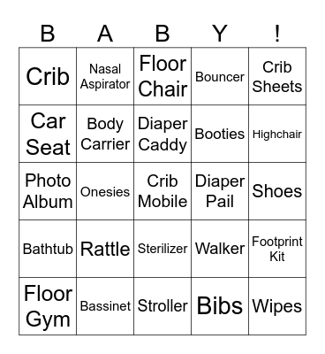 Baby Shower Bingo Card