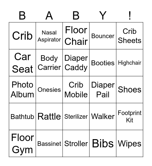 Baby Shower Bingo Card