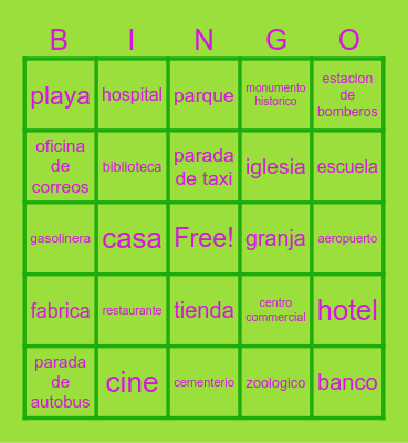 Places Bingo Card
