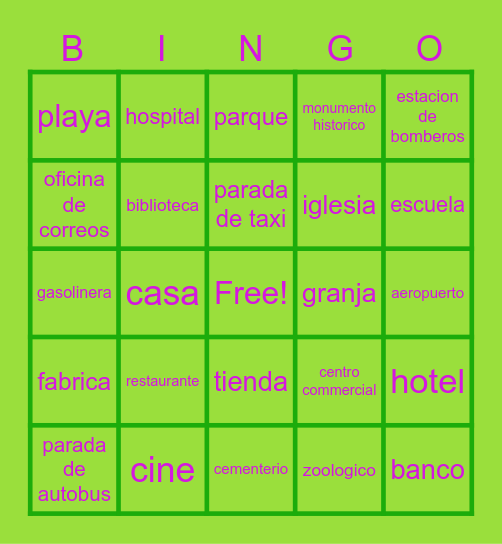 Places Bingo Card