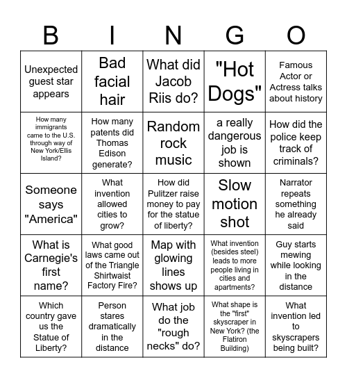 America: The Story of Us Bingo Card