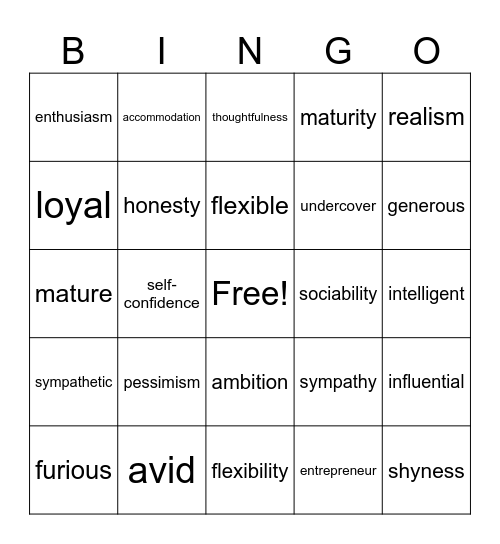 Unit 6 Vocabulary Bingo Card