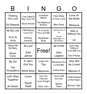 Valentine's Day Bingo Card