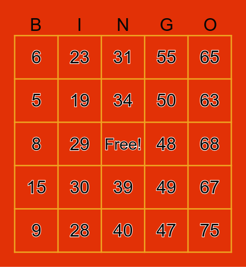 Casino Night Bingo Card