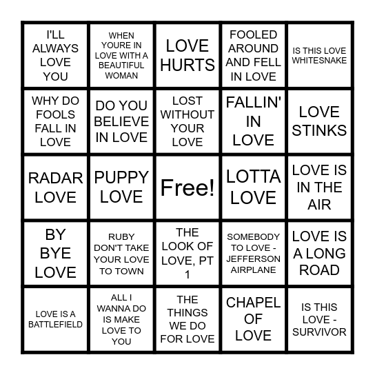 LOVE Bingo Card