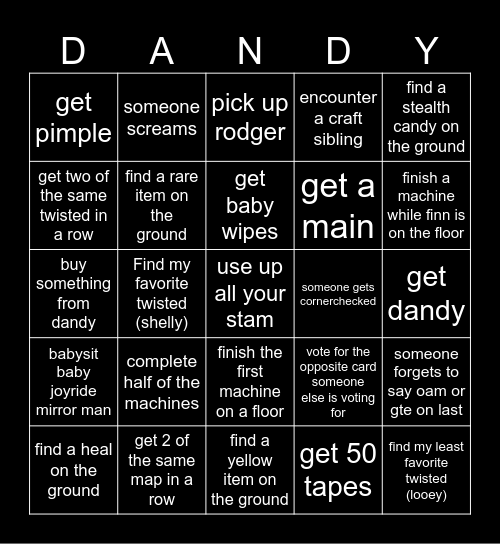 Dandy’s world bingo Card