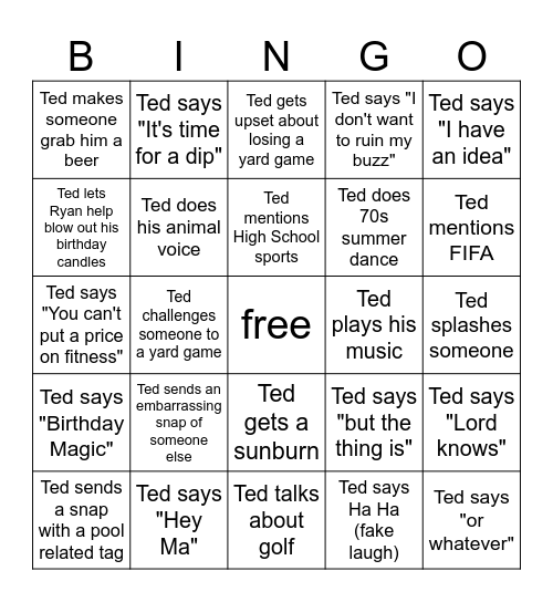 Ted Bingo Card