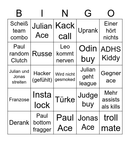 Valorant Bingo Card