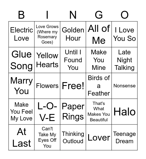 Valentine's Bingo Card