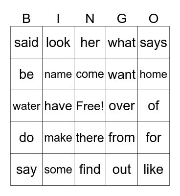 Sight Word Bingo SIPPS 35-40 Bingo Card