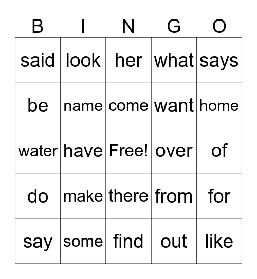 Sight Word Bingo SIPPS 35-40 Bingo Card
