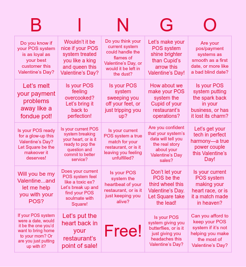 valentines day Bingo Card