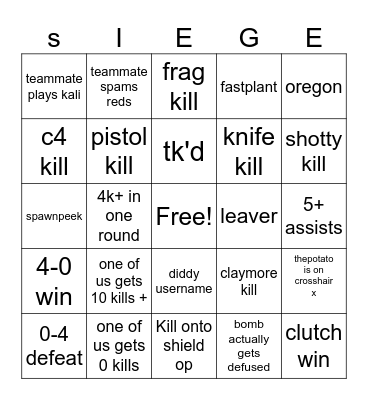 siege bingo Card