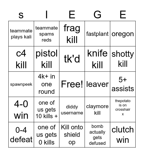 siege bingo Card