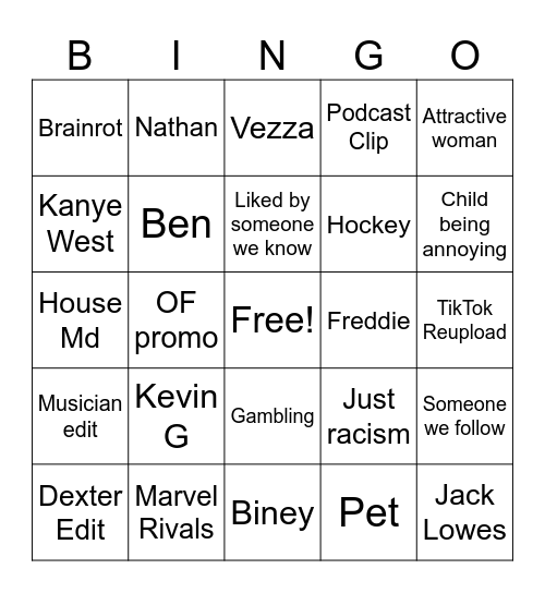 Instagram Reel (Free Period Girlies) Bingo Card