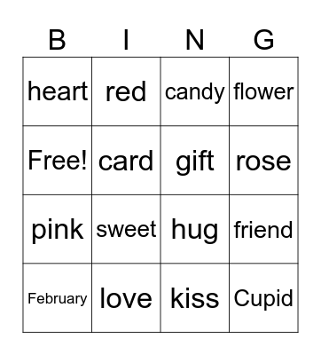Valentine's day Bingo Card