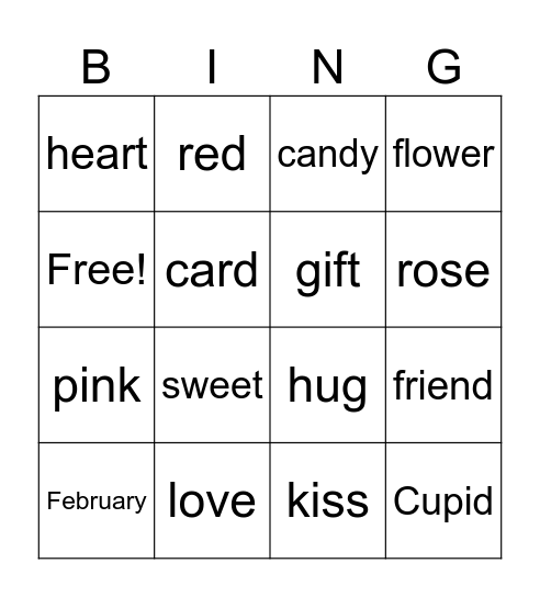 Valentine's day Bingo Card