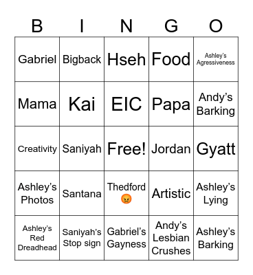 Friends Bingo Card
