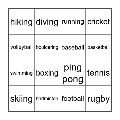 Sports Bingo Card