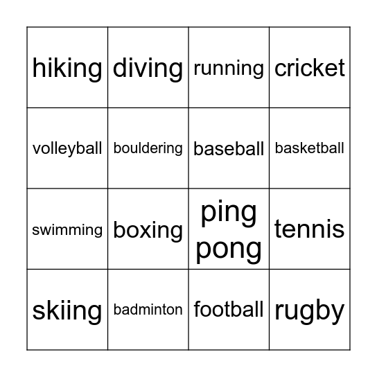 Sports Bingo Card