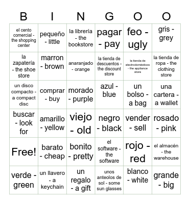 Español Bingo Card