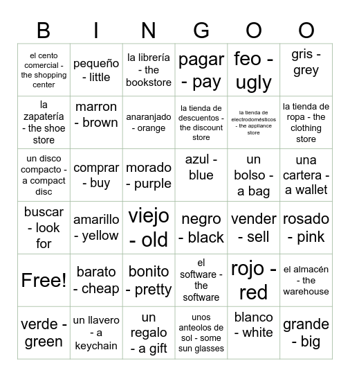 Español Bingo Card