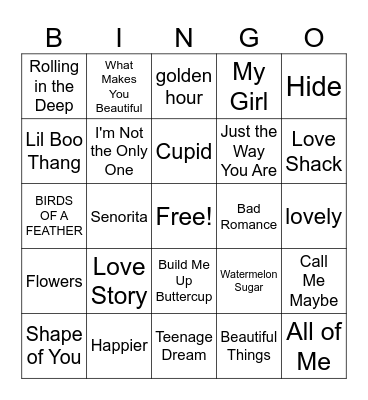Valentine's Music Bingo Card
