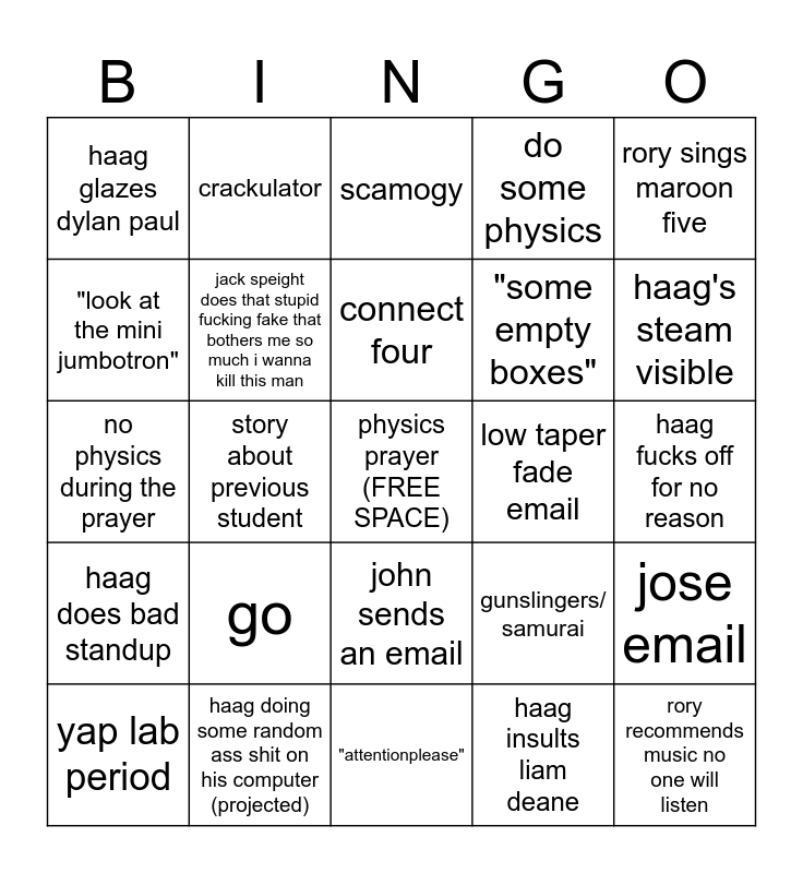 physics reg 2025 Bingo Card