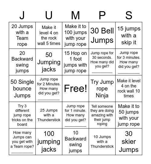 Jump Bingo Card