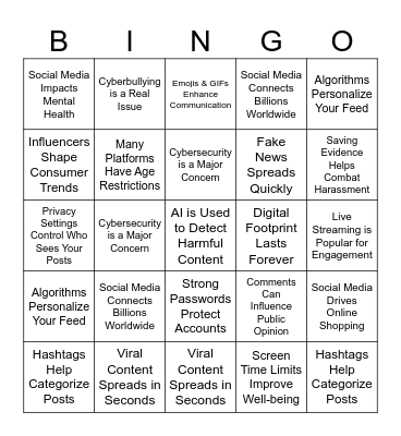 Social Media Bingo Card