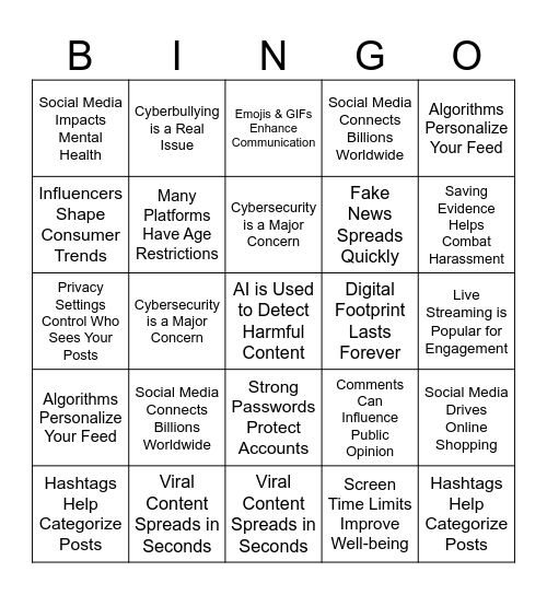 Social Media Bingo Card