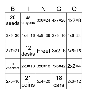 Arrays Bingo Card